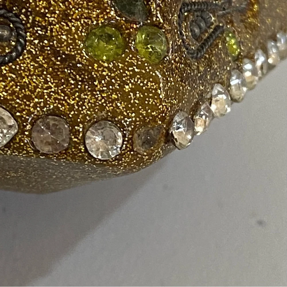 Vintage Gold Sparkly Enameled Bejeweled Trinket Jewelry Box Moroccan Mosaic
